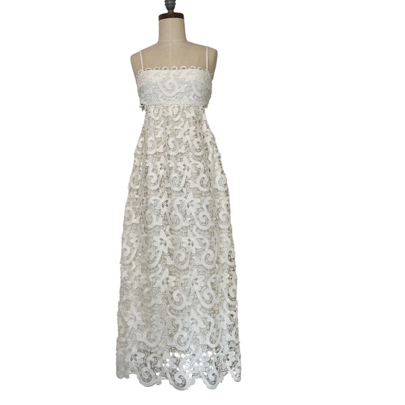Saylor Dress Xs White Lace Wendie Dress Ribbon Tie Back Waist Cut Out